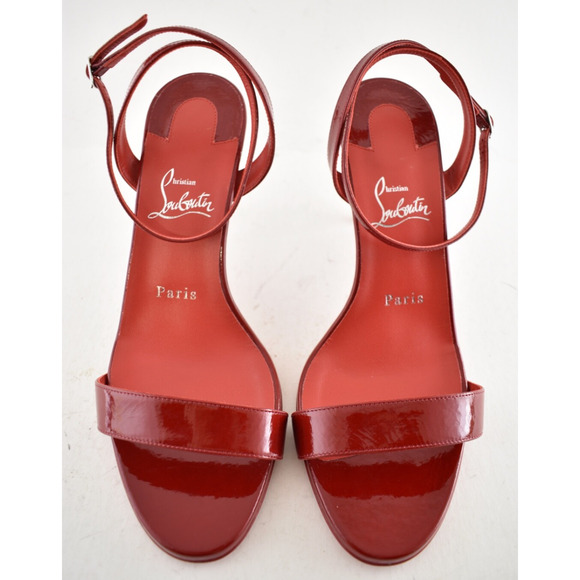 Christian Louboutin Loubigirl 85 Loubi Red Pat Ankle Strap Sandal Heel Pump 40 - Picture 4 of 11